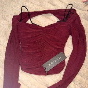 White Fox Boutique Deep Red Ruched Blouse